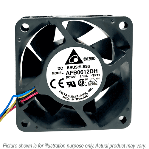 AFB0612EH-AF00, 60x60x25.40mm, 12VDC, 0.38 A, 4.56 Watts, 6800 RPM, Speed Sensor (Tach), 3 wire leads, ball bearing, axial fan, dc fan, delta fan