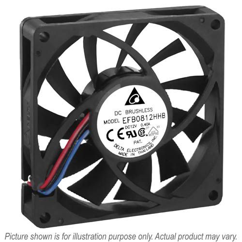 EFB0824MB, 80x80x15mm, 24 VDC, 0.11 A, 2.64 W, 2800 RPM, 2 lead wires, ball bearing, axial, dc fan, delta