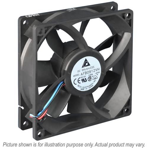 AFB0924M, 92x92x25.40mm, 24 VDC, 0.14 A, 1.92 Watts, 2450 RPM, 2 lead wires, ball bearing, axial, dc fan, delta