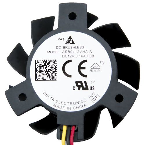 ASB0412VHA-AF0B, frameless fan, round-36.9mm, 10.30mm width, 12VDC, sleeve bearing, axial, 0.08 A, 1.20 Watts, 4800 RPM, 3 lead wires, speed sensor (Tach), dc fan, delta