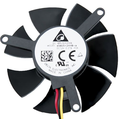 ASB0512HHB-AF0A, frameless fan, round-46.6mm, 14.5mm width, 12VDC, sleeve bearing, axial fan, 0.27 A, 1.44 Watts, 5500 RPM, 3 lead wires, speed sensor (Tach), dc fan, delta
