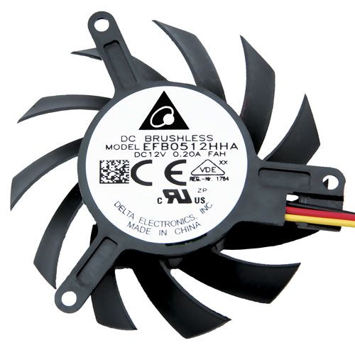 EFB0512HHAFAH, frameless fan, round-45mm, 74.7mm width, 12VDC, ball bearing, axial fan, 0.08 A, 1.20 Watts, 4800 RPM, 3 lead wires, speed sensor (Tach), dc fan, delta