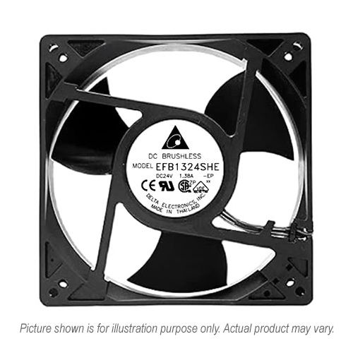 EFB1324SHE-EP, 127x127x38mm, IP55, PWM, 24 VDC, 0.75 A, 18 W, speed sensor (Tach), ball bearing, axial, 4600 RPM, 4 wire leads, dc fan, delta fan