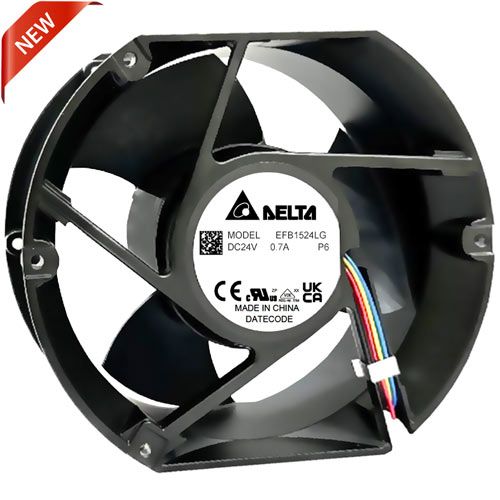 EFB1524LGP6, Round/rect-172x150x50.8mm, industrial fan, IP68, F00, PWM, 24 VDC, 0.50 A, 12.00 Watts, 2800 RPM, 4 wire leads, ball bearing, axial fan, DC fan, delta fan