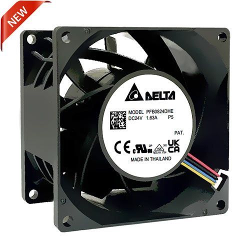 PFB0824DHEP5, 80x80x38mm, 24VDC, 1.26A, 30.24W, ball bearing, axial, 9000 RPM, 4 wire leads, Closed Type Motor, dc fan, delta fan